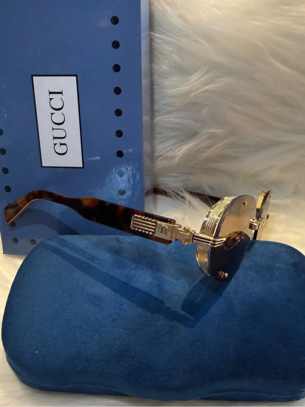 Gucci Brown Rimless Oval Sunglasses with Gold Accents